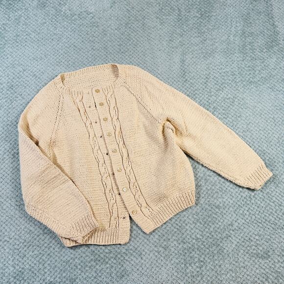 Cute Vintage Handknit Cream Cottage Core Cardigan Button Down Sweater WL - Picture 1 of 4